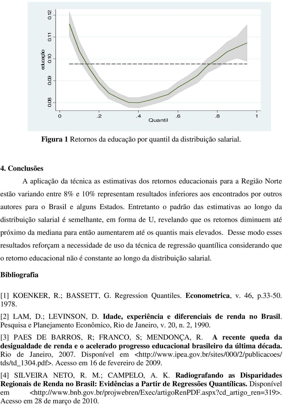 Estados. Entretanto o padrão das estmatvas ao longo da dstrbção salaral é semelhante, em forma de U, revelando qe os retornos dmnem até próxmo da medana para então amentarem até os qants mas elevados.