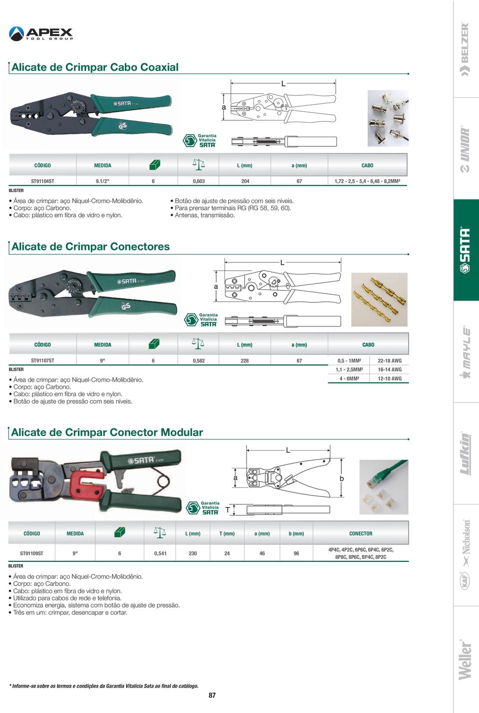 67 0,5-1MM² 22-18 AWG 1,1-2,5MM² 16-14 AWG 4-6MM² 12-10 AWG Alicte de Crimpr Conector Modulr b CONECOR