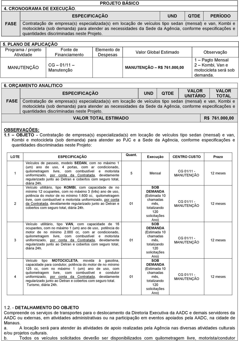 necessidades da Sede da Agência, conforme especificações e quantidades discriminadas neste Projeto. 5.