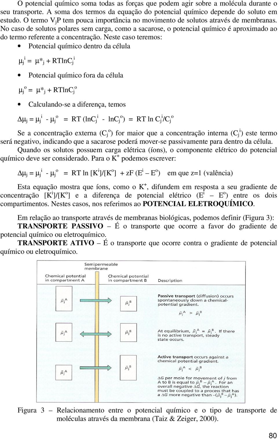 No caso de solutos polares sem carga, como a sacarose, o potencial químico é aproximado ao do termo referente a concentração.