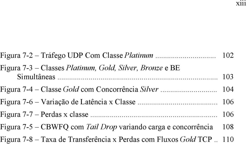 .. 103 Figura 7-4 Classe Gold com Concorrência Silver... 104 Figura 7-6 Variação de Latência x Classe.
