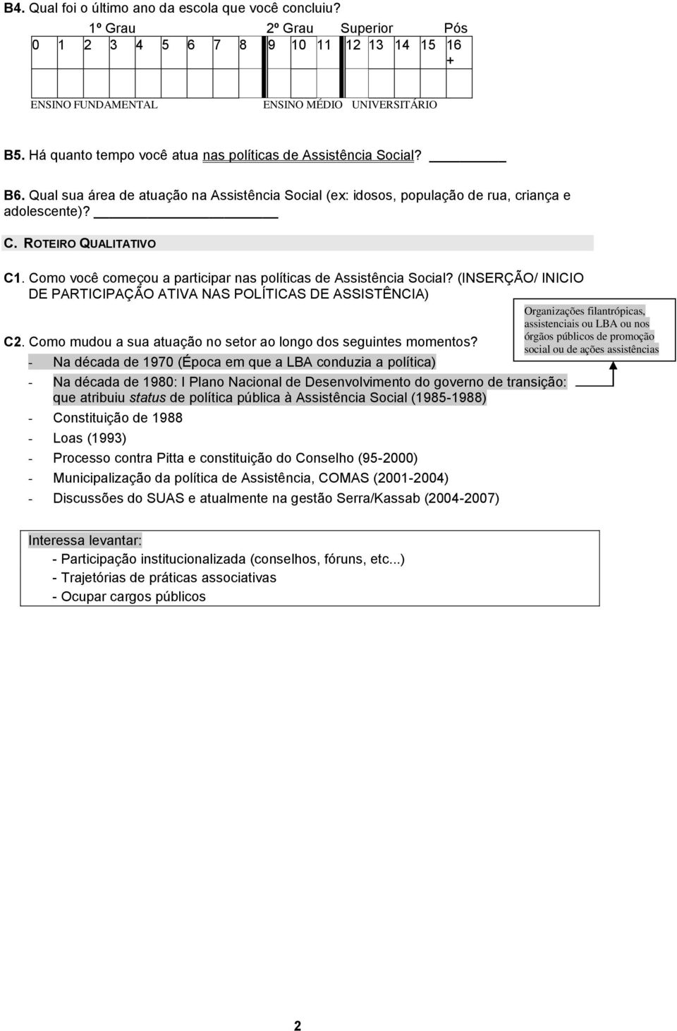 Como você começou a participar nas políticas de Assistência Social?