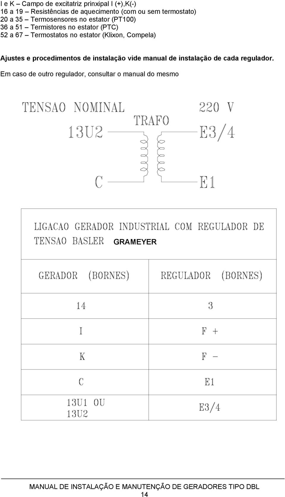 67 Termostatos no estator (Klixon, Compela) Ajustes e procedimentos de instalação vide manual