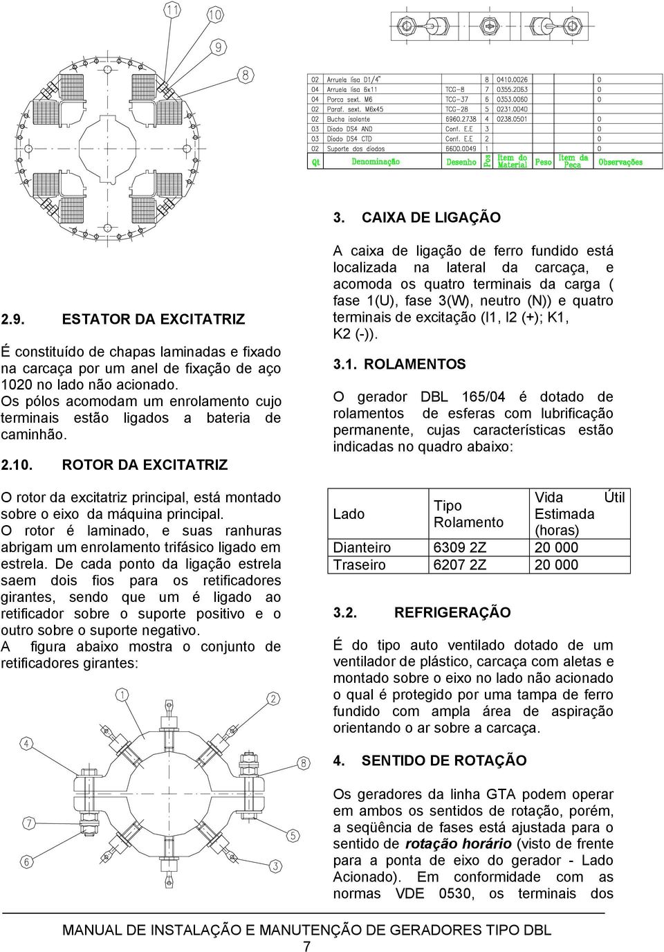 O rotor é laminado, e suas ranhuras abrigam um enrolamento trifásico ligado em estrela.