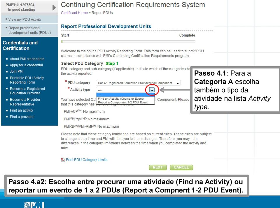 na lista Activity type.