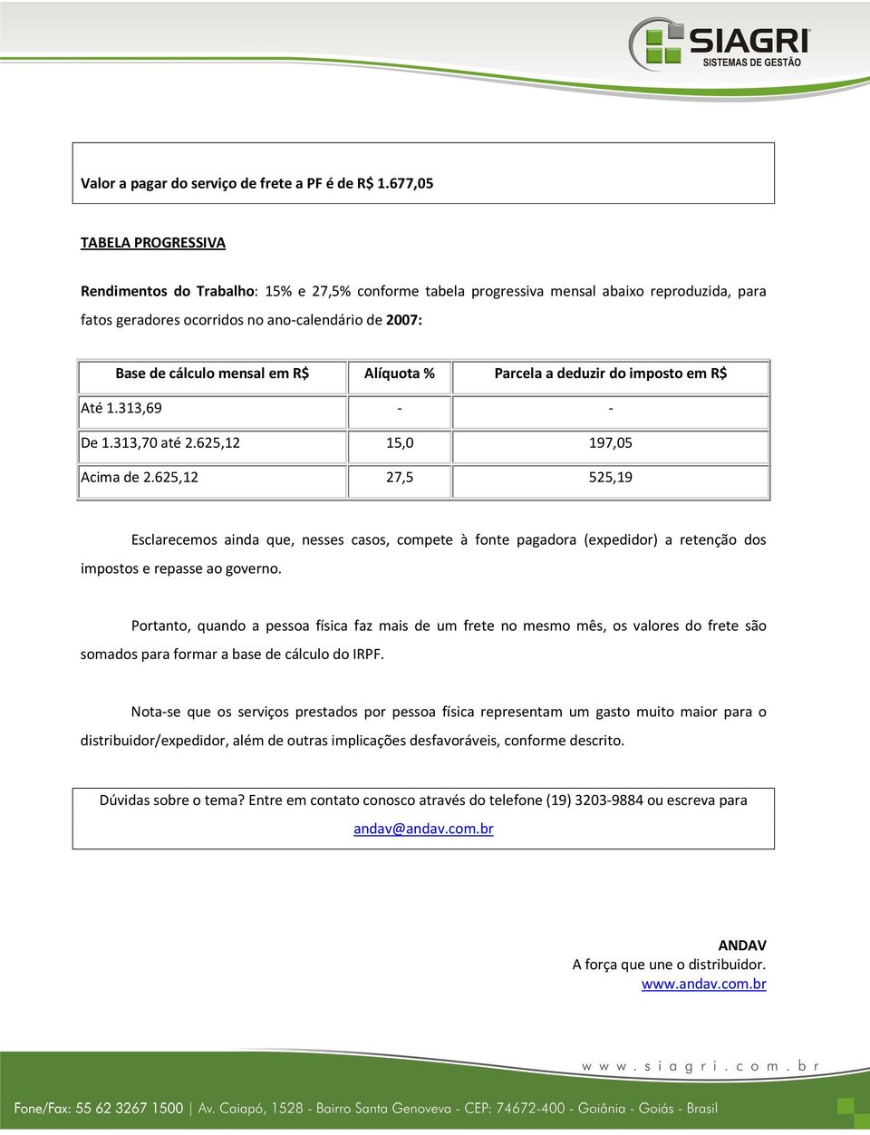 em R$ Alíquota % Parcela a deduzir do imposto em R$ Até 1.313,69 - - De 1.313,70 até 2.625,12 15,0 197,05 Acima de 2.