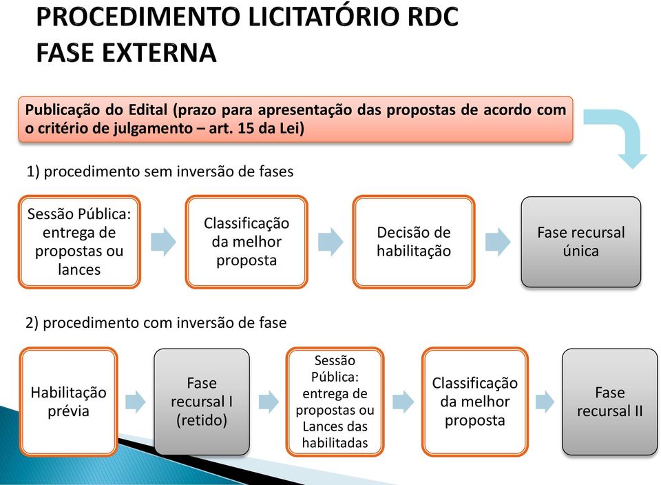 melhor proposta Decisão de habilitação Fase recursal única 2) procedimento com inversão de fase Habilitação prévia