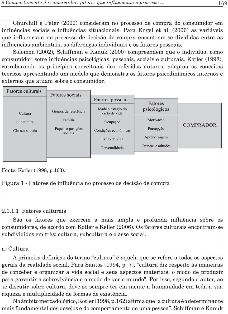 Solomon (2002), Schiffman e Kanuk (2000) compreendem que o indivíduo, como consumidor, sofre influências psicológicas, pessoais, sociais e culturais.