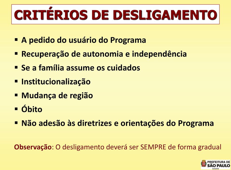 Institucionalização Mudança de região Óbito Não adesão às diretrizes e