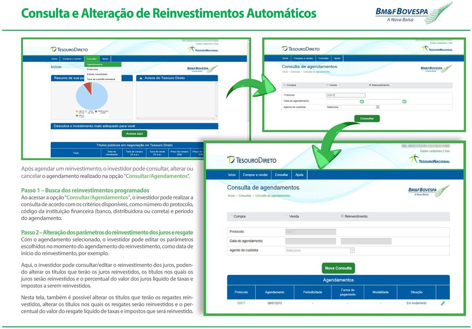 da instituição financeira (banco, distribuidora ou correta) e período do agendamento.