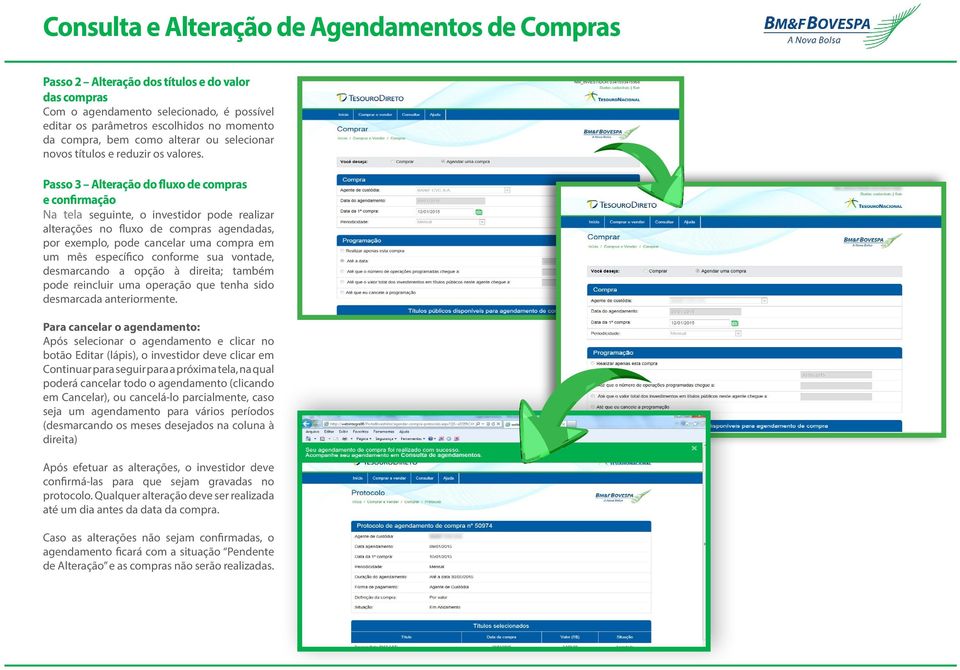 Passo 3 Alteração do fluxo de compras e confirmação Na tela seguinte, o investidor pode realizar alterações no fluxo de compras agendadas, por exemplo, pode cancelar uma compra em um mês específico