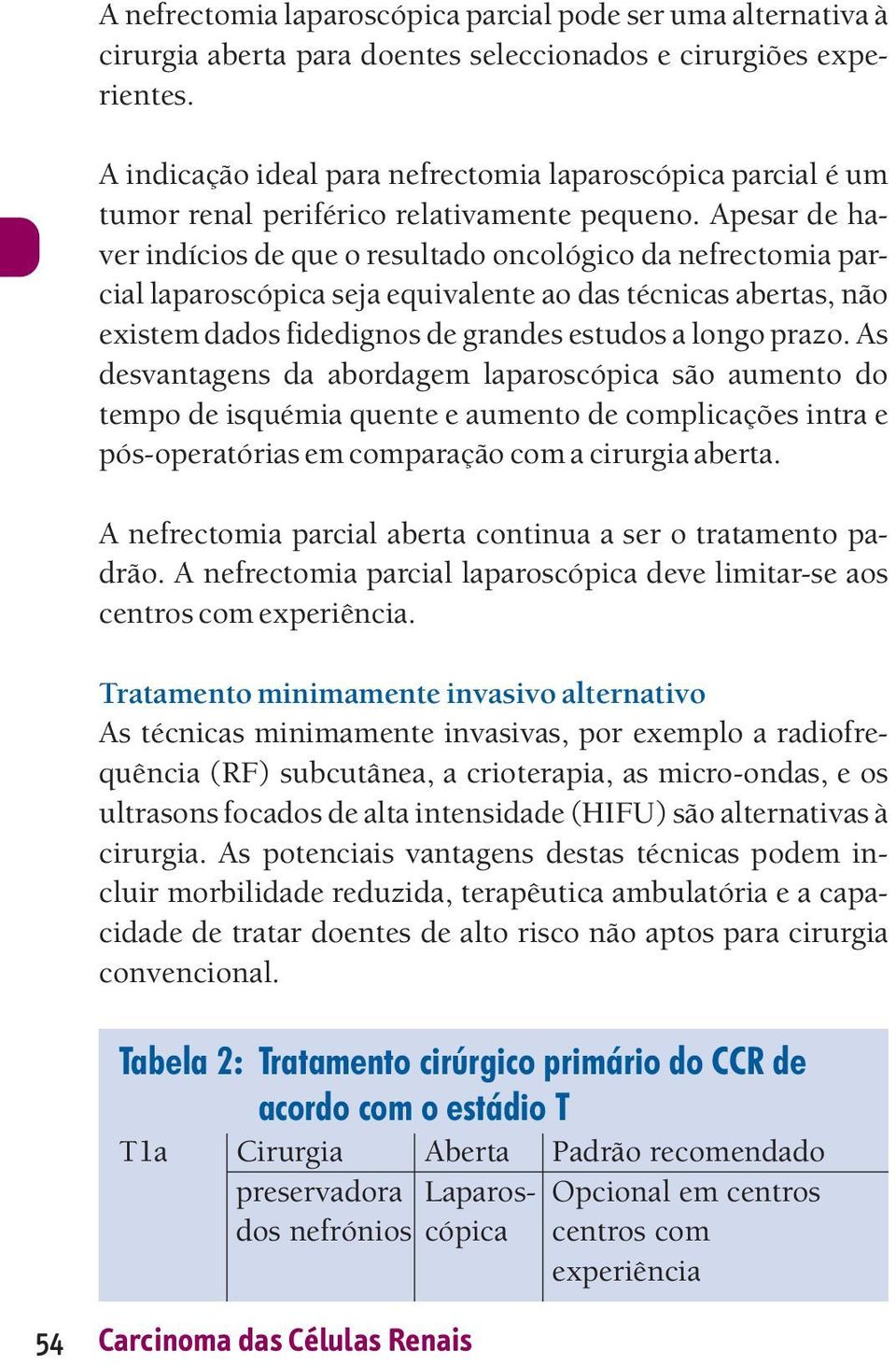 Apesar de haver indícios de que o resultado oncológico da nefrectomia parcial laparoscópica seja equivalente ao das técnicas abertas, não existem dados fidedignos de grandes estudos a longo prazo.