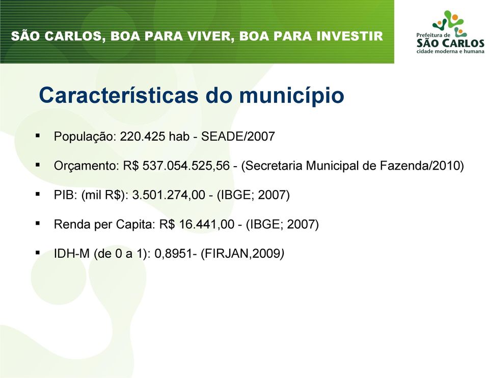 525,56 - (Secretaria Municipal de Fazenda/2010) PIB: (mil R$): 3.