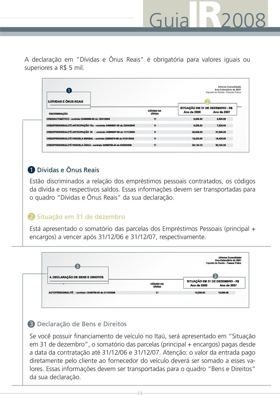 respectivos saldos. Essas informações devem ser transportadas para o quadro Dívidas e Ônus Reais da sua declaração.