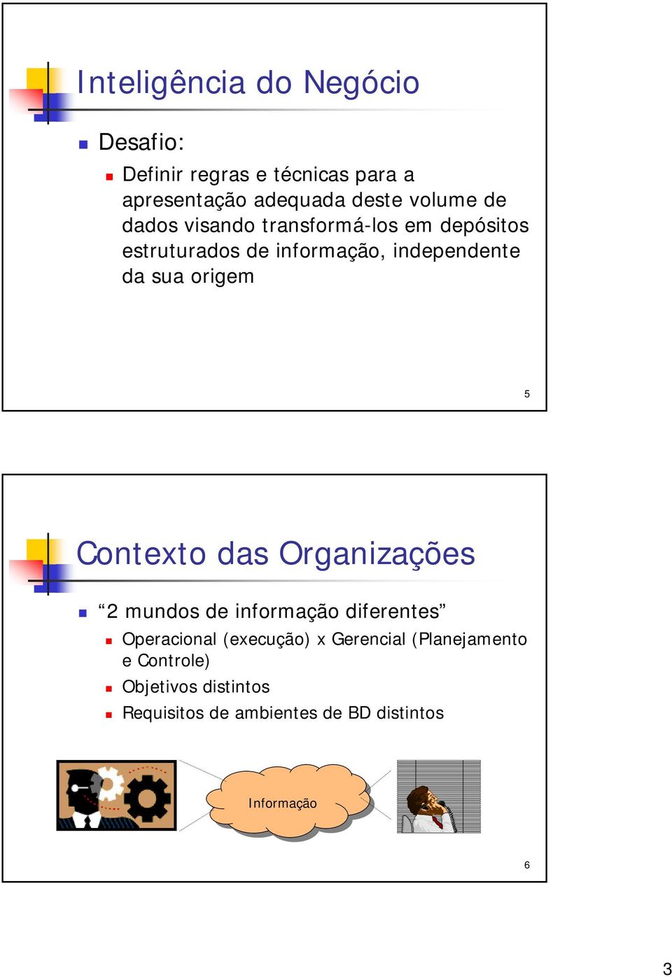 origem 5 Contexto das Organizações 2 mundos de informação diferentes Operacional (execução) x