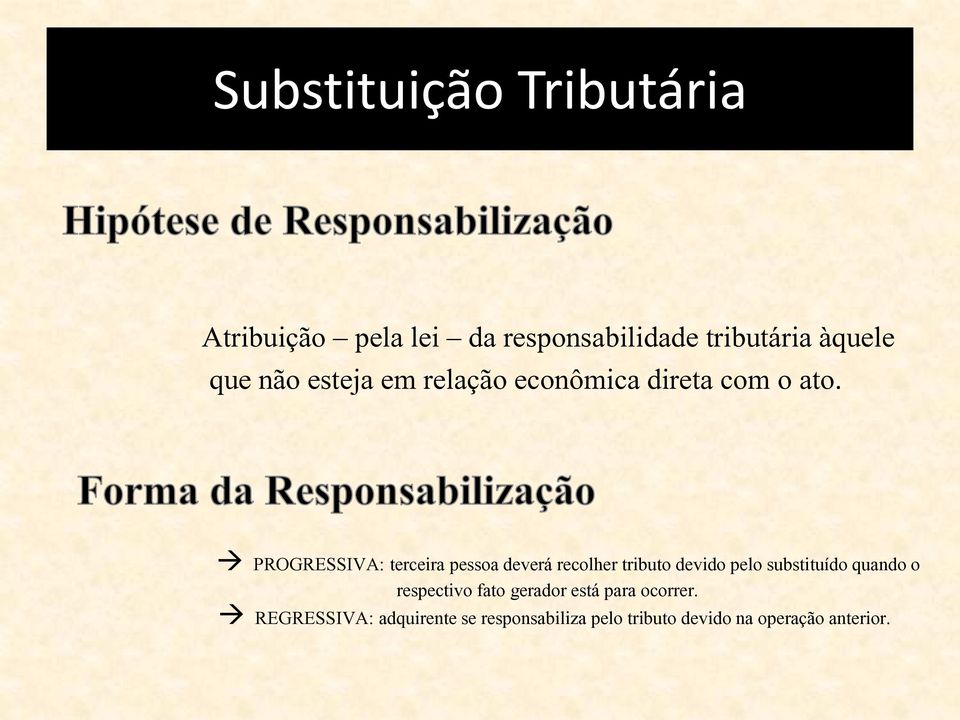 PROGRESSIVA: terceira pessoa deverá recolher tributo devido pelo substituído quando o