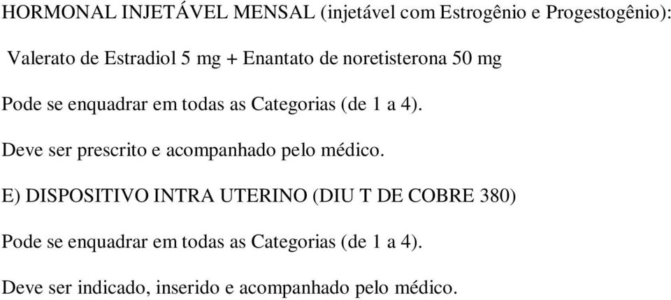 Categorias (de 1 a 4).