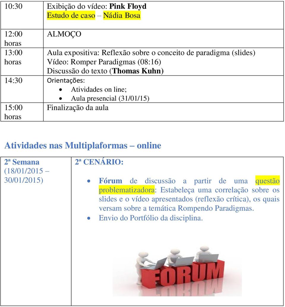 2ª Semana (18/01/2015 30/01/2015) 2ª CENÁRIO: Fórum de discussão a partir de uma questão problematizadora: Estabeleça uma correlação sobre