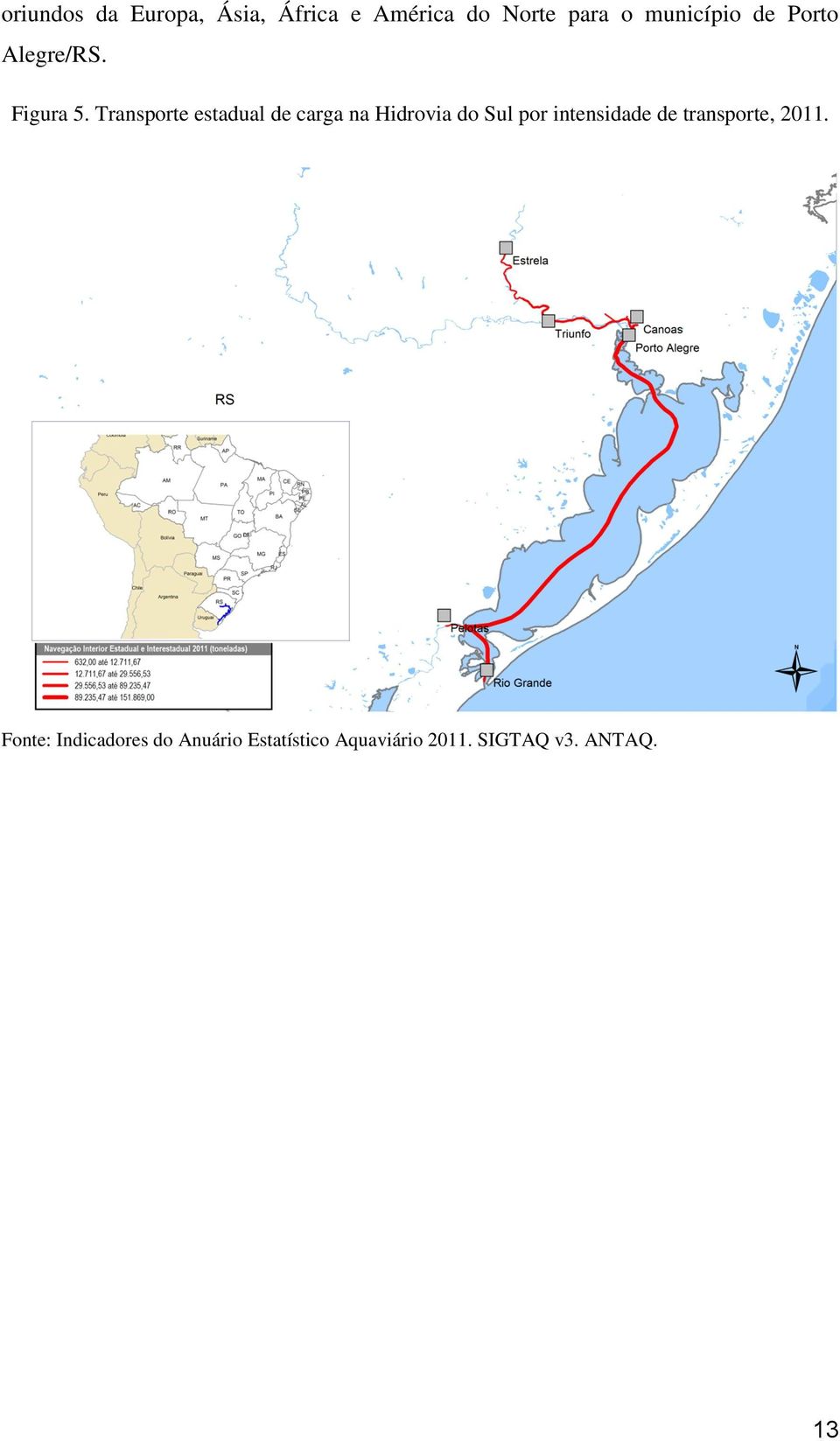 Transporte estadual de carga na Hidrovia do Sul por intensidade