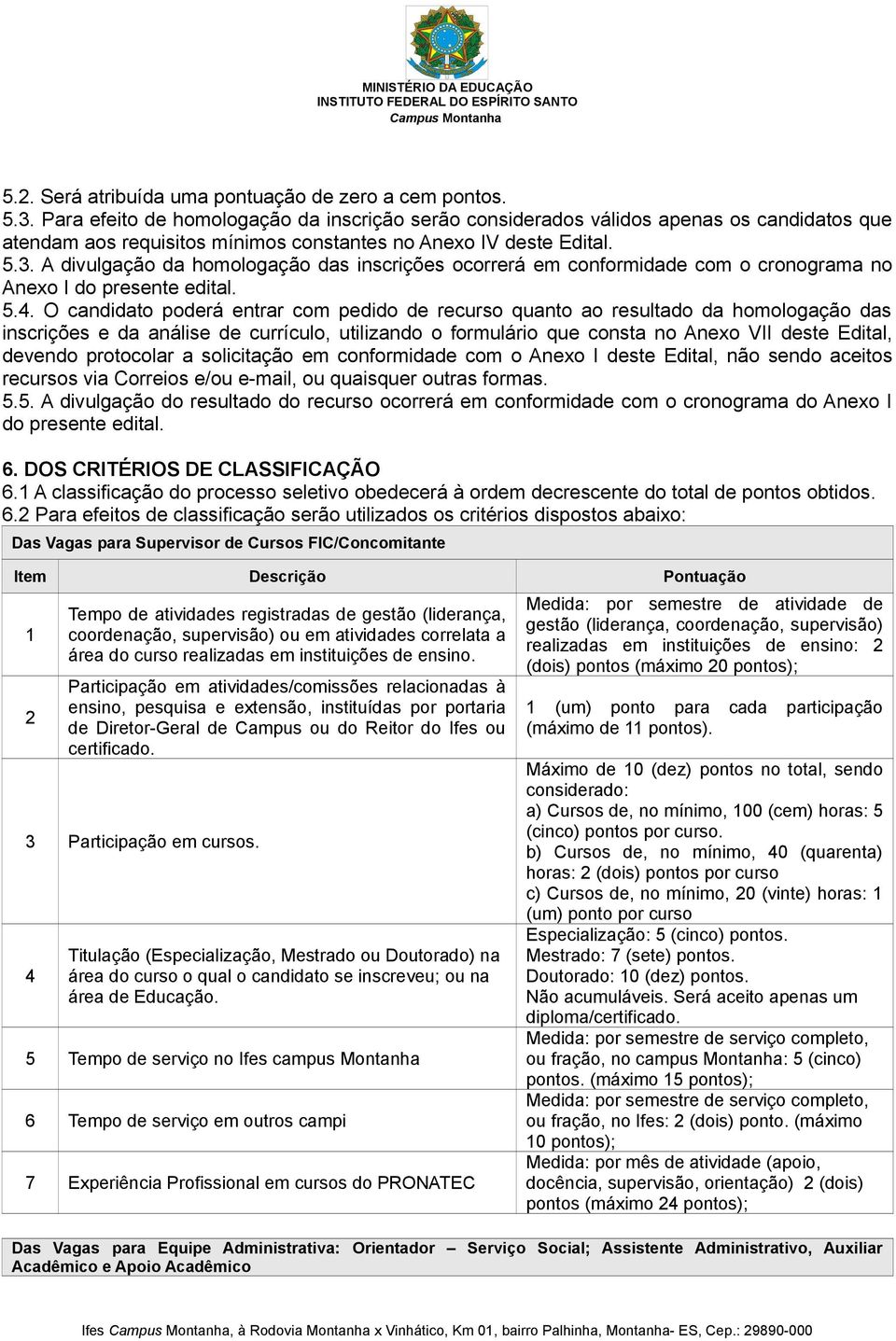 A divulgação da homologação das inscrições ocorrerá em conformidade com o cronograma no Anexo I do presente edital. 5.4.