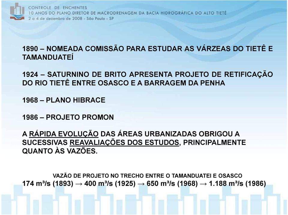 EVOLUÇÃO DAS ÁREAS URBANIZADAS OBRIGOU A SUCESSIVAS REAVALIAÇÕES DOS ESTUDOS, PRINCIPALMENTE QUANTO ÀS VAZÕES.