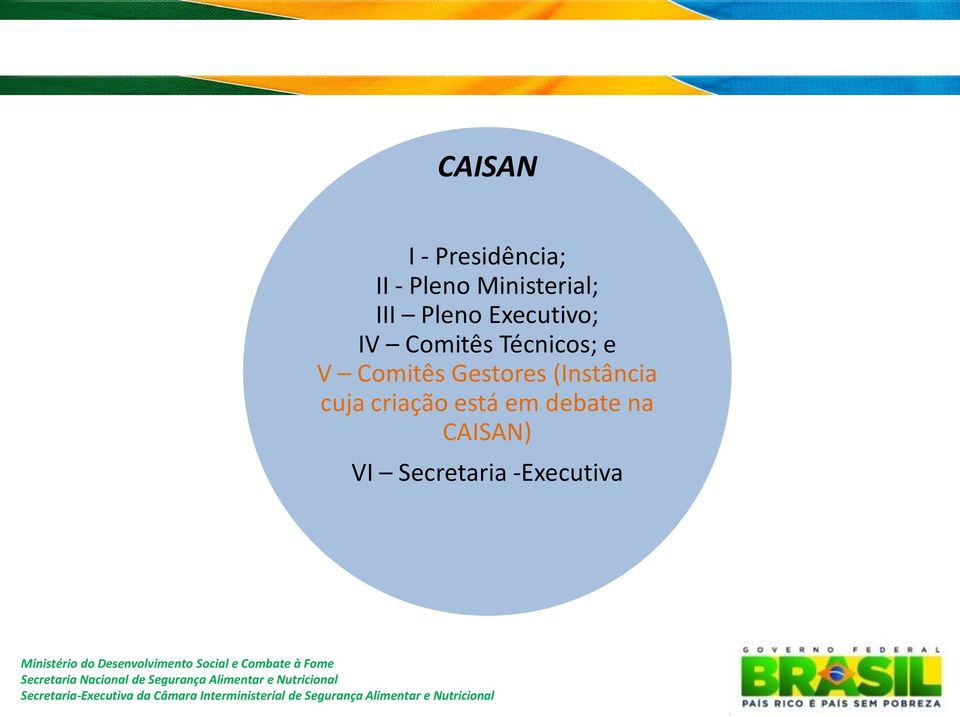 Técnicos; e V Comitês Gestores (Instância cuja