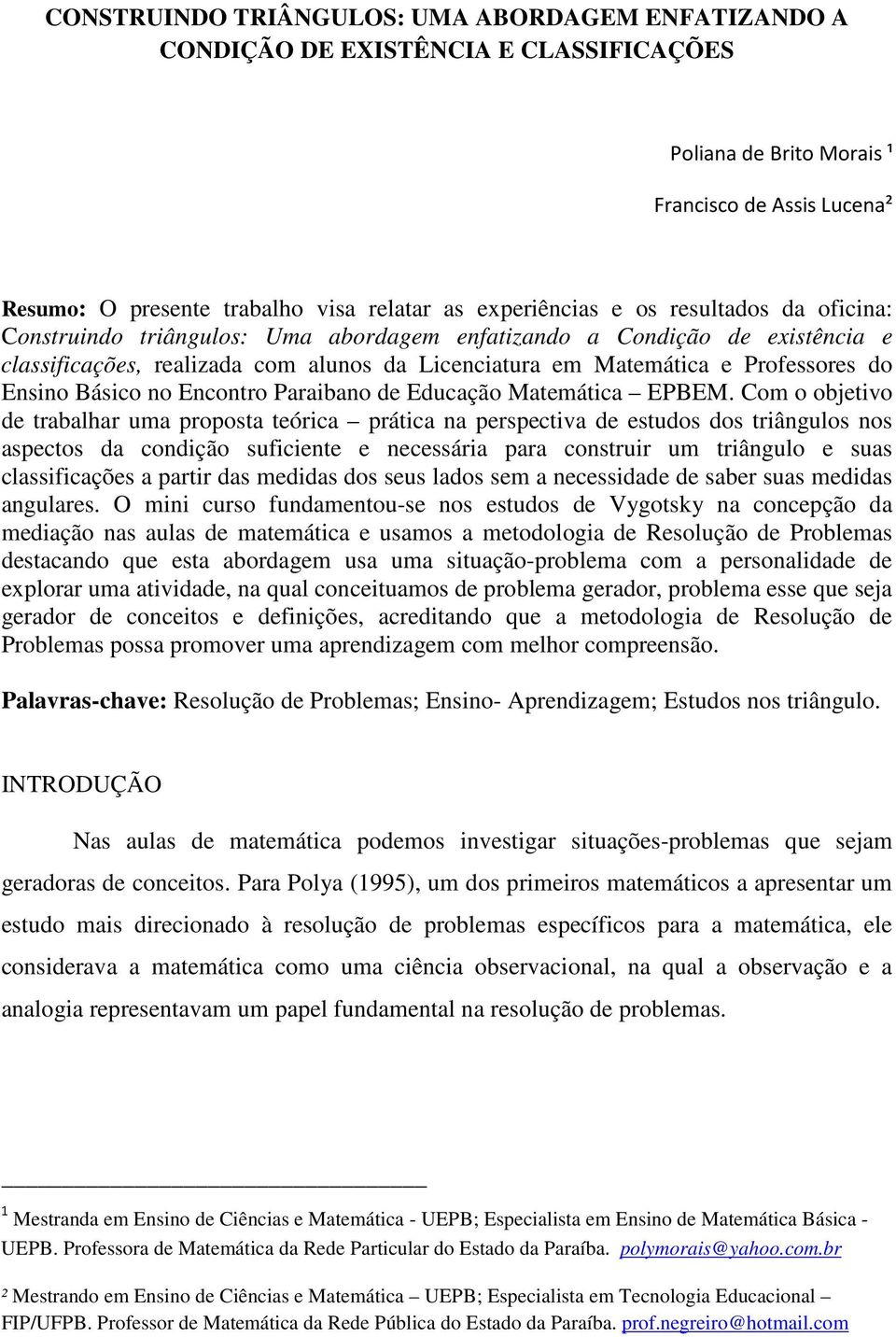 do Ensino Básico no Encontro Paraibano de Educação Matemática EPBEM.