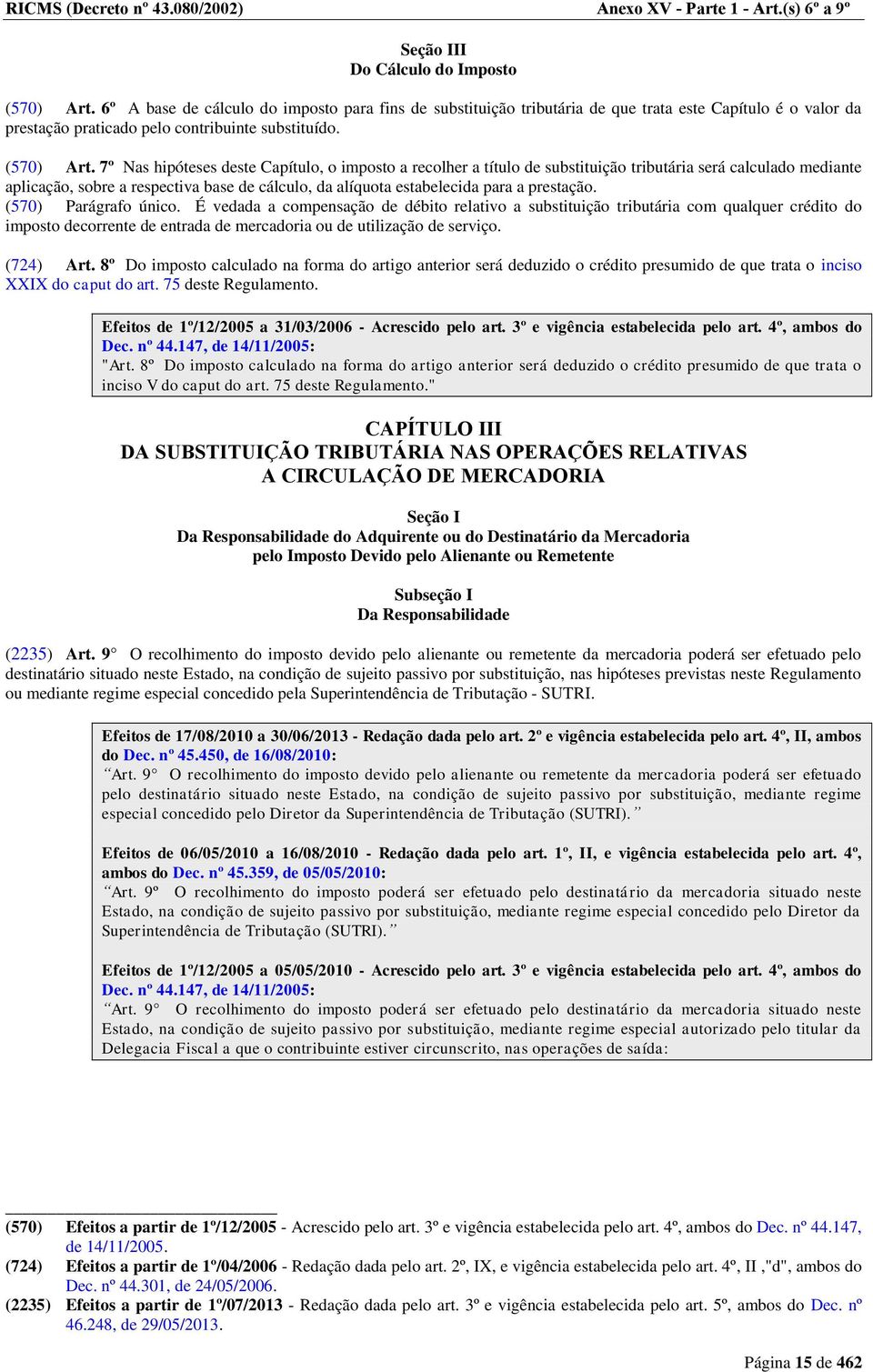 7º Nas hipóteses deste Capítulo, o imposto a recolher a título de substituição tributária será calculado mediante aplicação, sobre a respectiva base de cálculo, da alíquota estabelecida para a