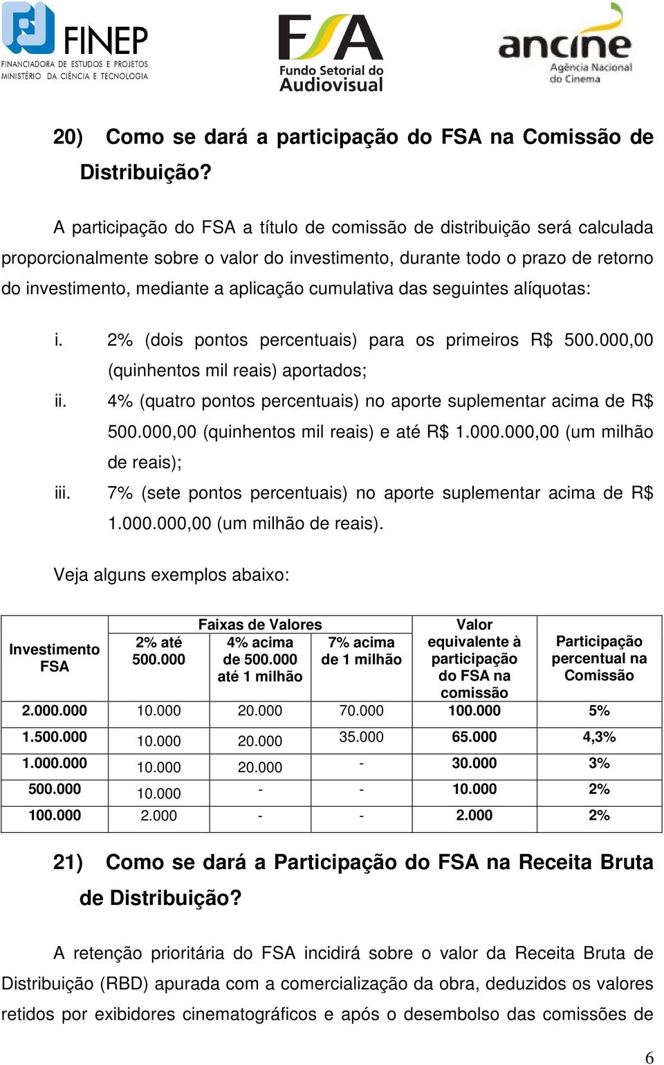 cumulativa das seguintes alíquotas: i. 2% (dois pontos percentuais) para os primeiros R$ 500.000,00 (quinhentos mil reais) aportados; ii.
