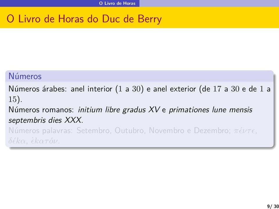 Números romanos: initium libre gradus XV e primationes lune mensis septembris