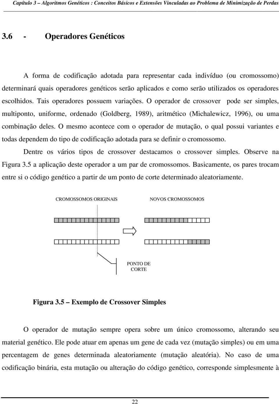 O mesmo acontece com o operador de mutação, o qual possui variantes e todas dependem do tipo de codificação adotada para se definir o cromossomo.