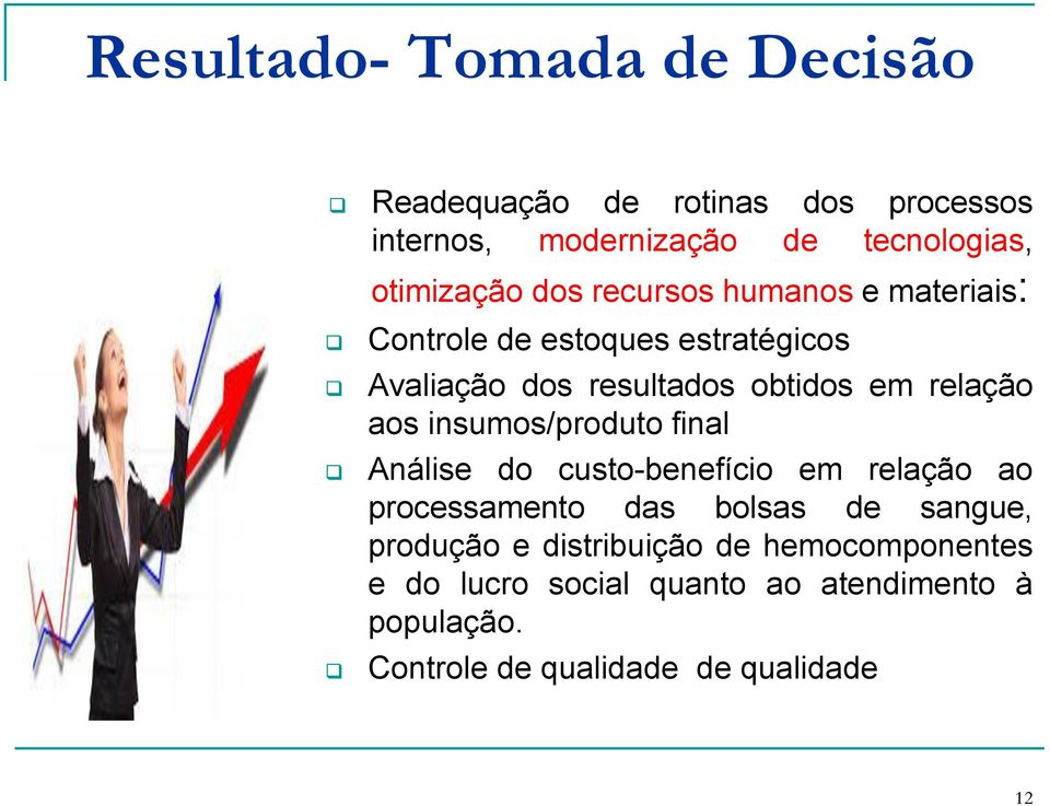 insumos/produto final Análise do custo-benefício em relação ao processamento das bolsas de sangue, produção e