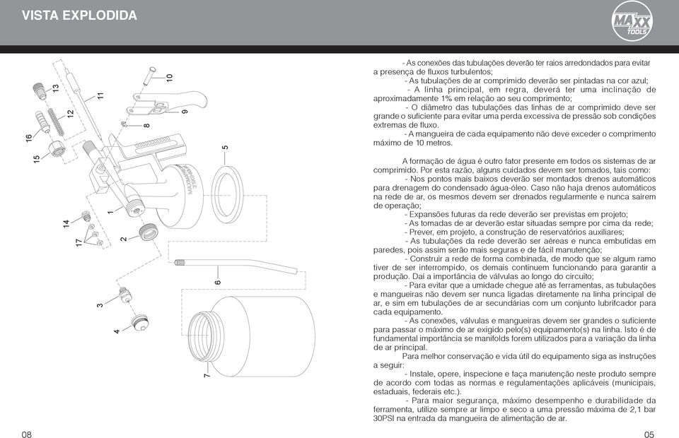 suficiente para evitar uma perda excessiva de pressão sob condições extremas de fluxo. - A mangueira de cada equipamento não deve exceder o comprimento máximo de 10 metros.