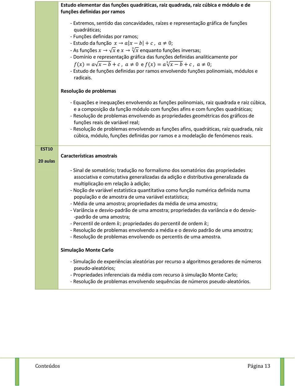 Estudo de funções definidas por ramos envolvendo funções polinomiais, módulos e radicais.