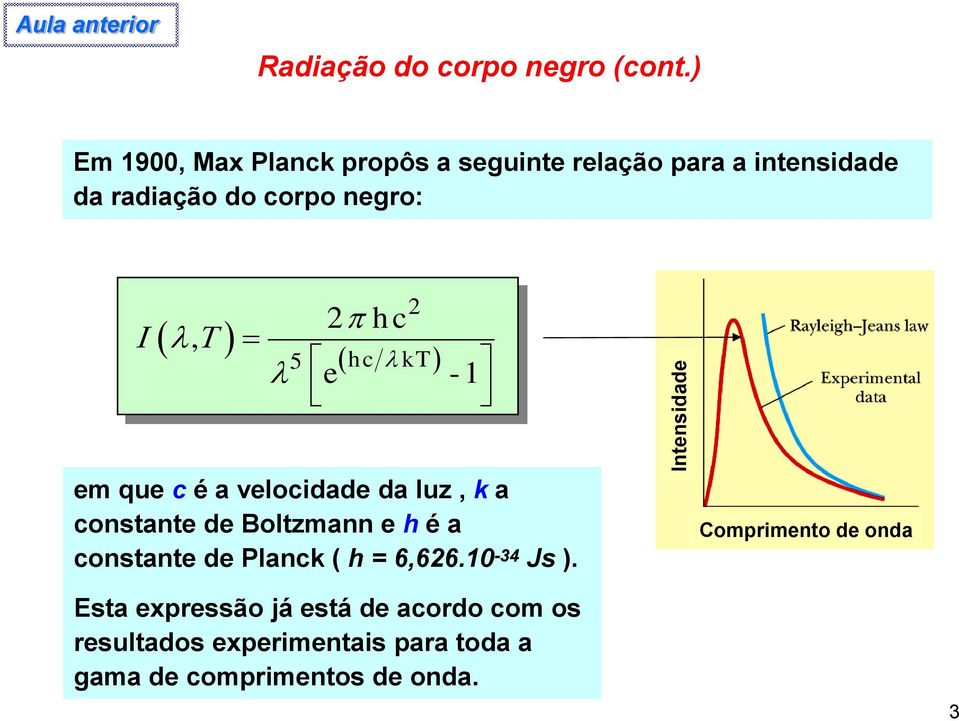 hc hc kt e -1 em que c é a velocidade da luz, k a constante de Boltzmann e h é a constante de Planck (