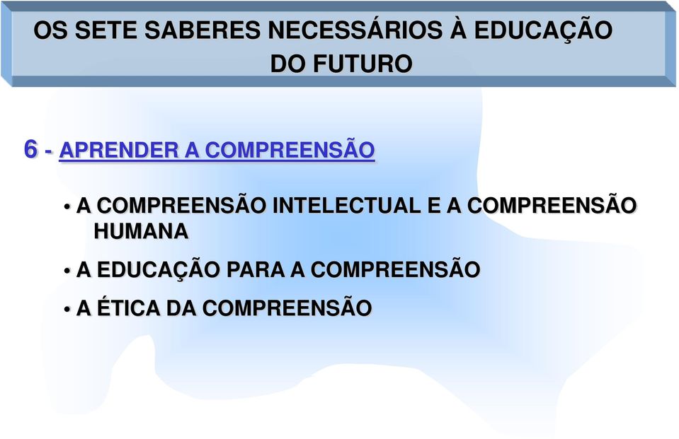 COMPREENSÃO INTELECTUAL E A COMPREENSÃO