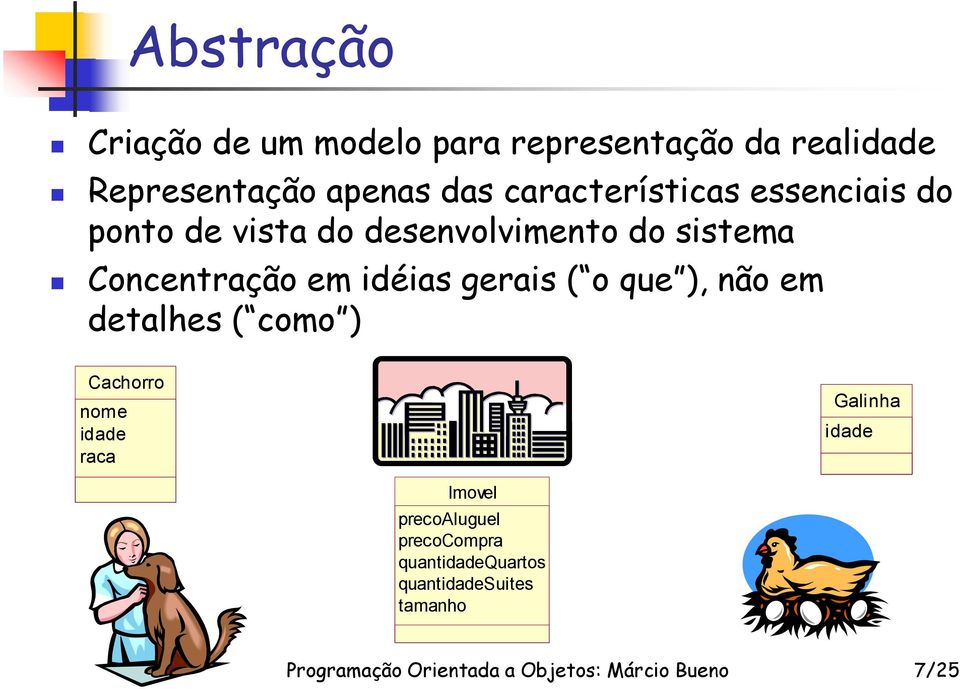 Concentração em idéias gerais ( o que ), não em detalhes ( como ) Cachorro nome idade