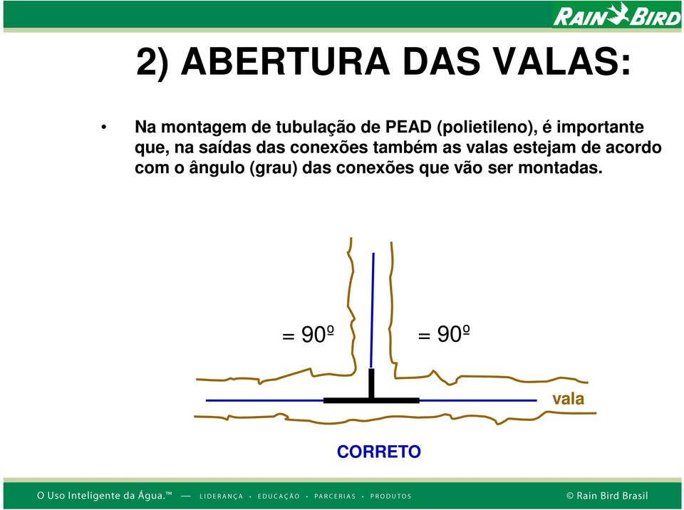 também as valas estejam de acordo com o ângulo (grau)