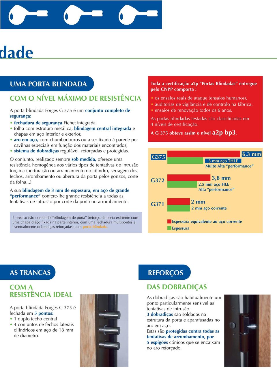 dobradiças regulável, reforçadas e protegidas.