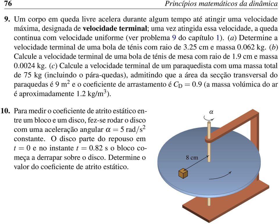 (ver problema 9 do capítulo 1). (a) Determine a velocidade terminal de uma bola de ténis com raio de 3.25 cm e massa 0.062 kg.