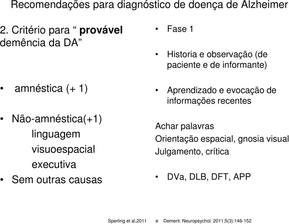 outras causas Fase 1 Historia e observação (de paciente e de informante) Aprendizado e evocação de