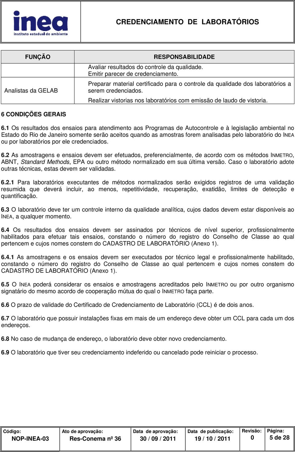 1 Os resultados dos ensaios para atendimento aos Programas de Autocontrole e à legislação ambiental no Estado do Rio de Janeiro somente serão aceitos quando as amostras forem analisadas pelo