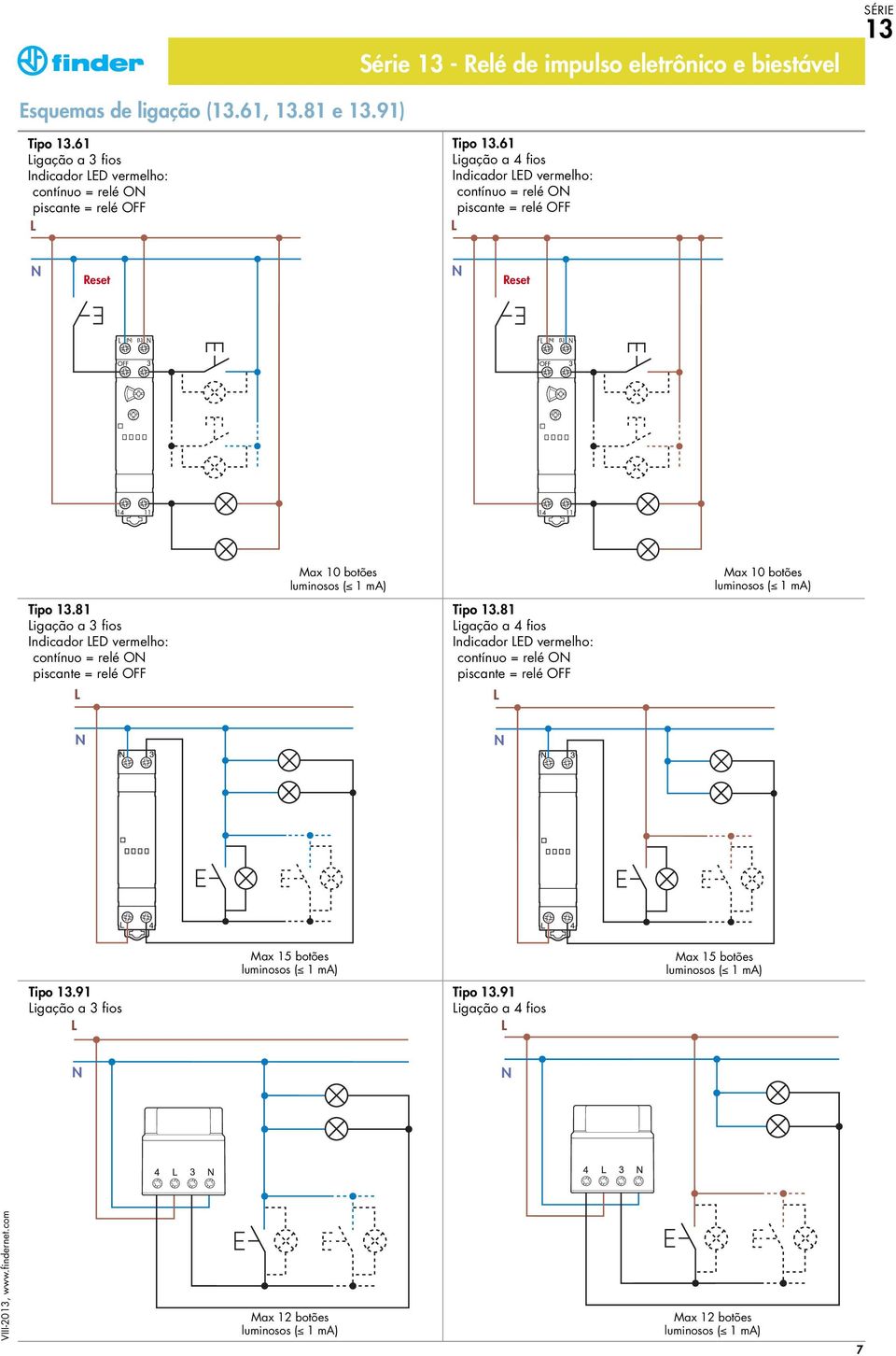 61 igação a 4 fios Indicador ED vermelho: contínuo = relé O piscante = relé OFF Reset Reset Max 10 botões Max 10 botões Tipo.