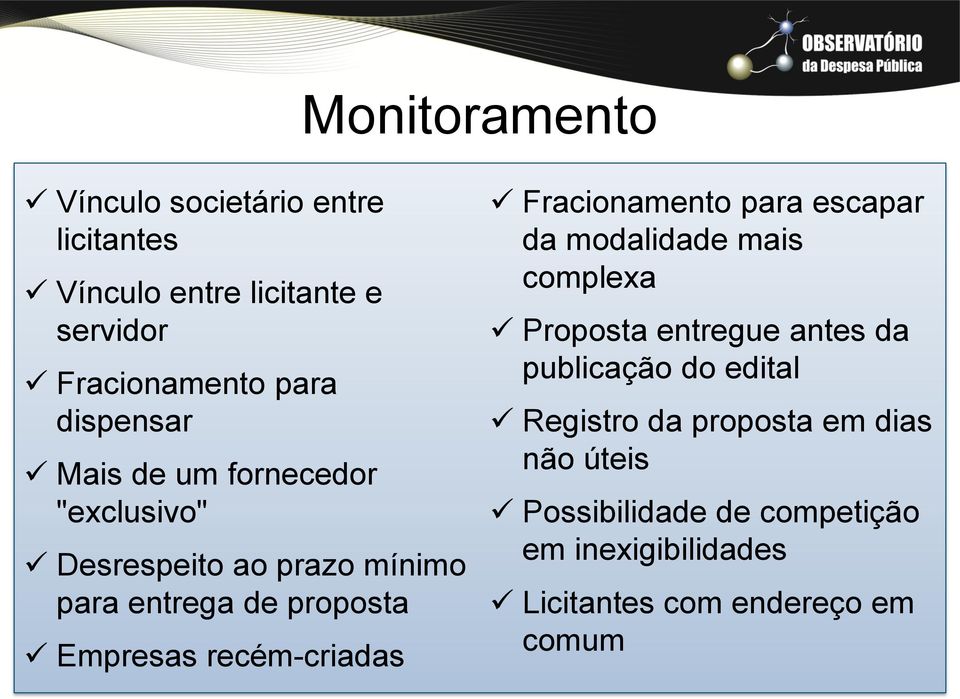 recém-criadas Fracionamento para escapar da modalidade mais complexa Proposta entregue antes da publicação do