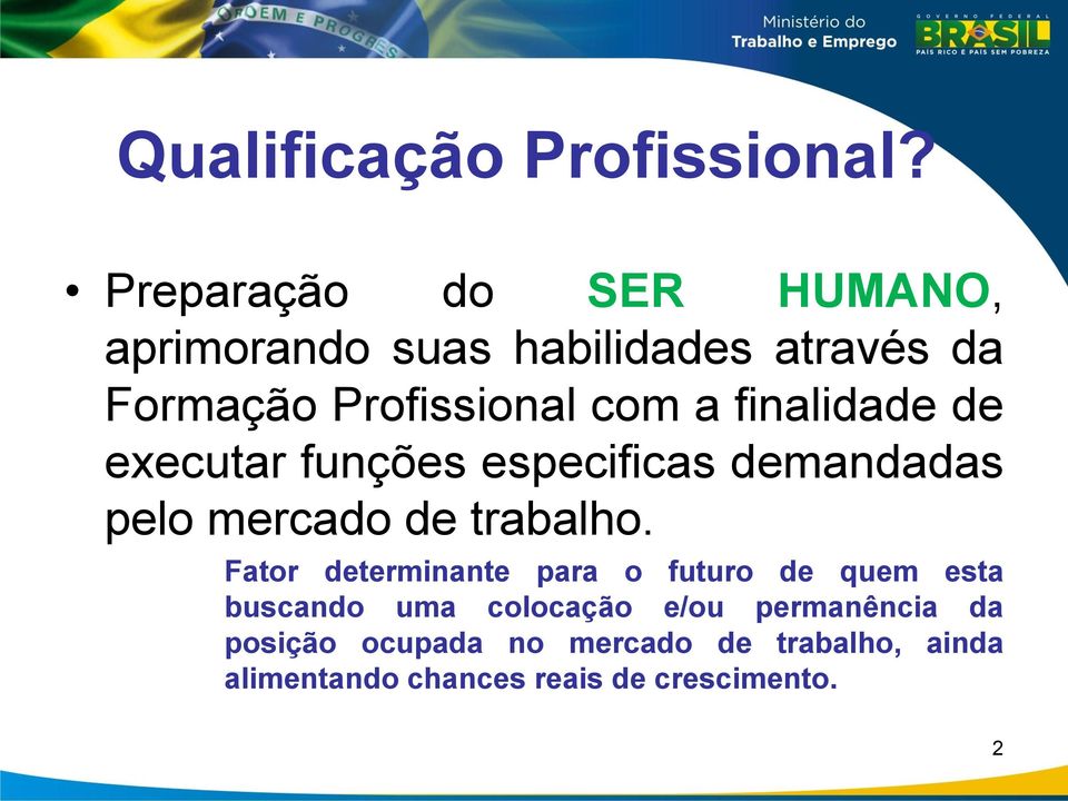 finalidade de executar funções especificas demandadas pelo mercado de trabalho.