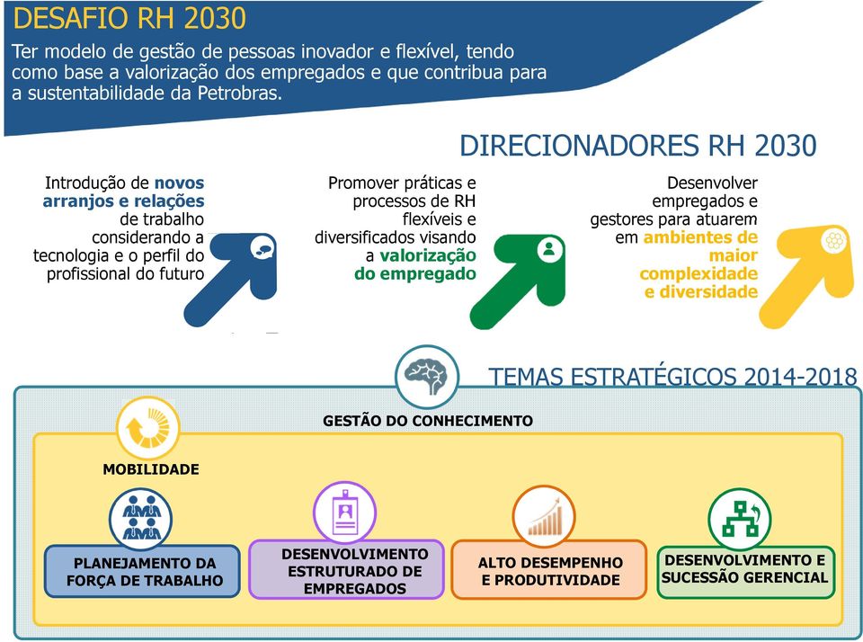 flexíveis e diversificados visando a valorização do empregado Desenvolver empregados e gestores para atuarem em ambientes de maior complexidade e diversidade TEMAS ESTRATÉGICOS