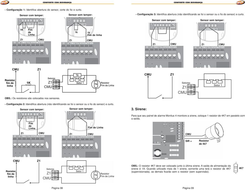 Sensor com tamper: Sensor sem tamper: K Fim de Linha k k Fim de linha Z CMU Z CMU Z CMU Z CMU OBS.: Os resistores são colocados nos sensores.