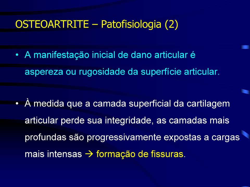 À medida que a camada superficial da cartilagem articular perde sua