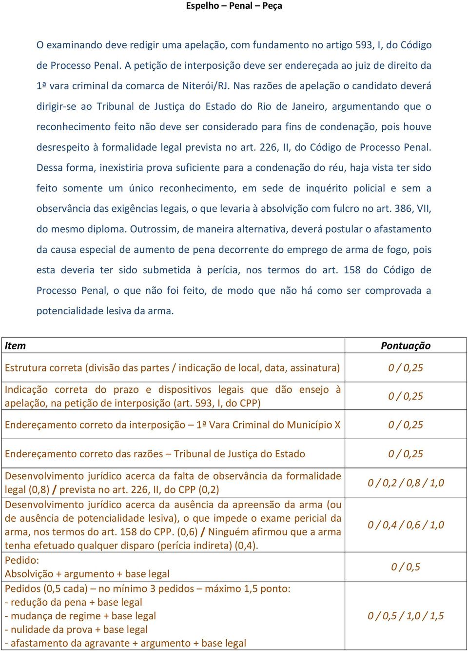 Nas razões de apelação o candidato deverá dirigir-se ao Tribunal de Justiça do Estado do Rio de Janeiro, argumentando que o reconhecimento feito não deve ser considerado para fins de condenação, pois