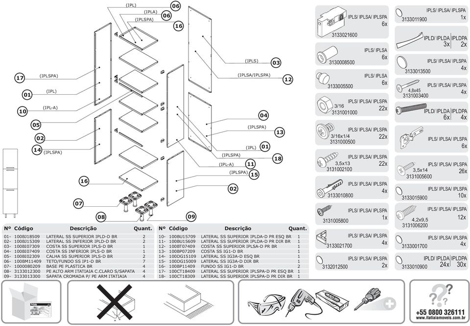 INFERIOR IPLS-D BR CALHA SS SUPERIOR IPLS-D BR TETO/FUNDO SS IP-D BR BASE PE PLASTICA BR PE ALTO ARM ITATIAIA C.